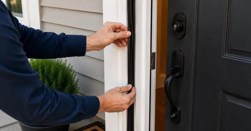 technician performing light test on door seal in Bolton