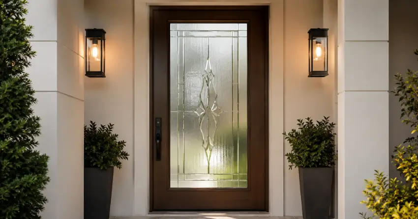 decorative frosted glass panel installed in a front door in Strawberry Fields, Bolton