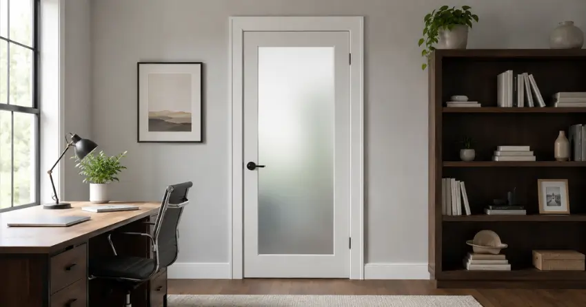 frosted interior door installed in home office in Bolton