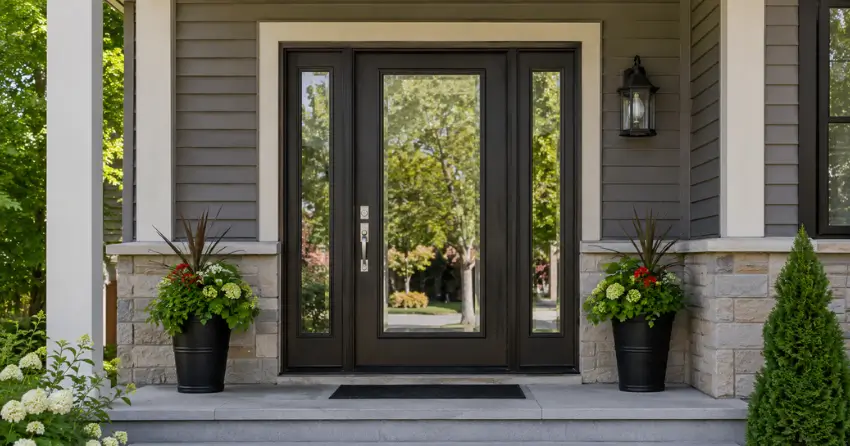 glass entry door with sidelights on a home in Bolton